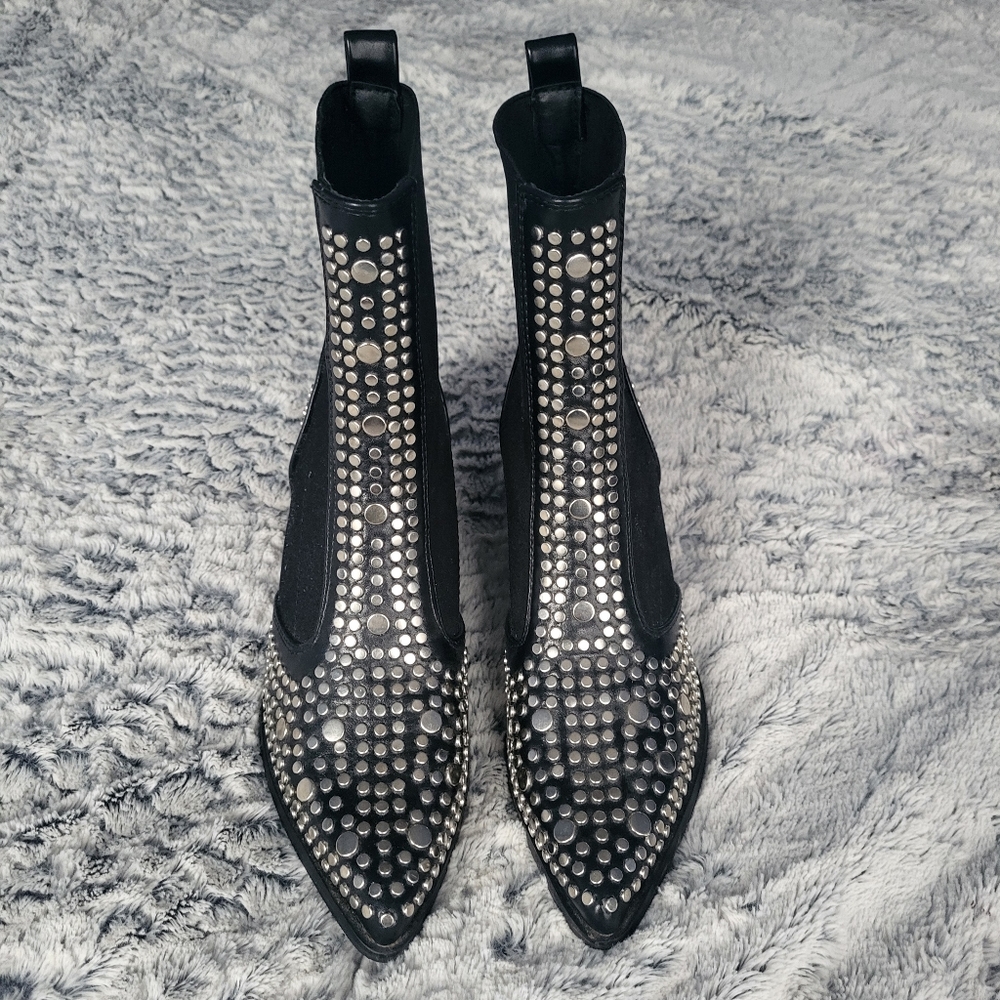 Studded gypsy boho moto black ankle boots